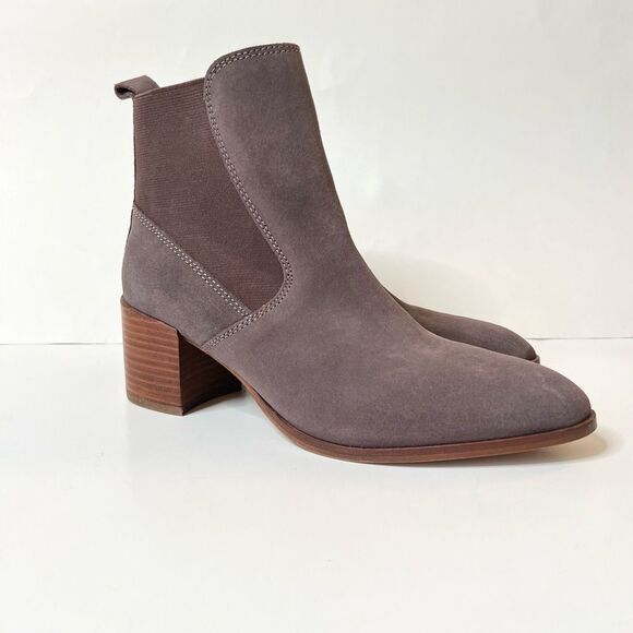 Kiomi Taupe Mocha Tan Pull On Block Heel Suede Ankle Boots Bootie EUR 37/US 6.5 - Picture 4 of 16